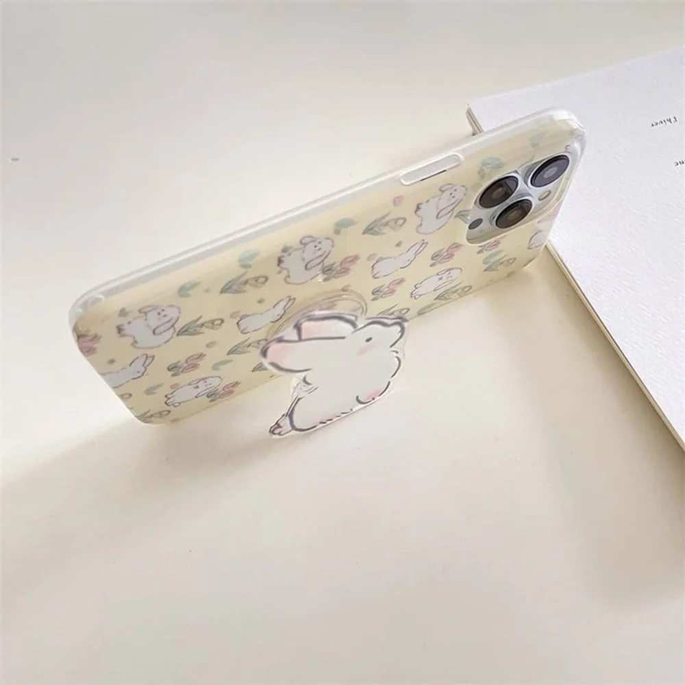 Beige Floral Easter Bunny Phone Case w/Rabbit Hold/stand iPhone 13 Pro Max NEW